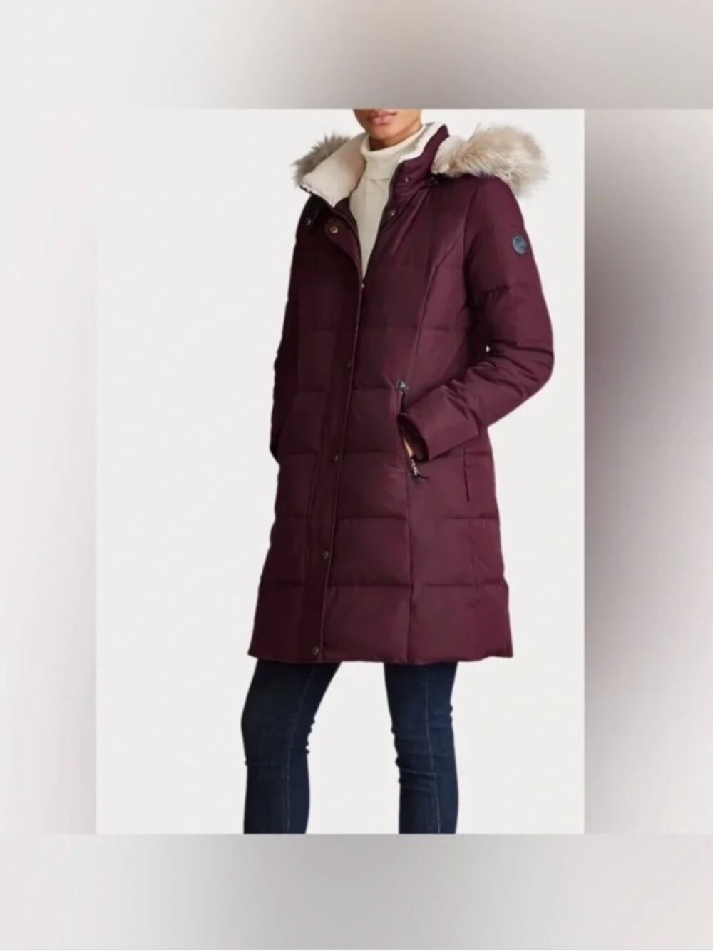 Ralph Lauren Women’s Down Fill Faux Fur Detachable Hood Purple Puff Jacket M